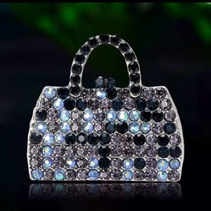 Crystal-Embellished Black & Silver Women's Mini Bag Brooch